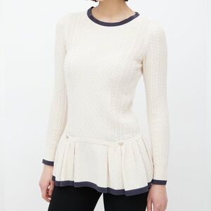 CHANEL Cream and Black Crew Neck Sweater